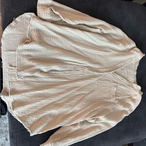 Aerie Cream Textured Button-Up Shirt